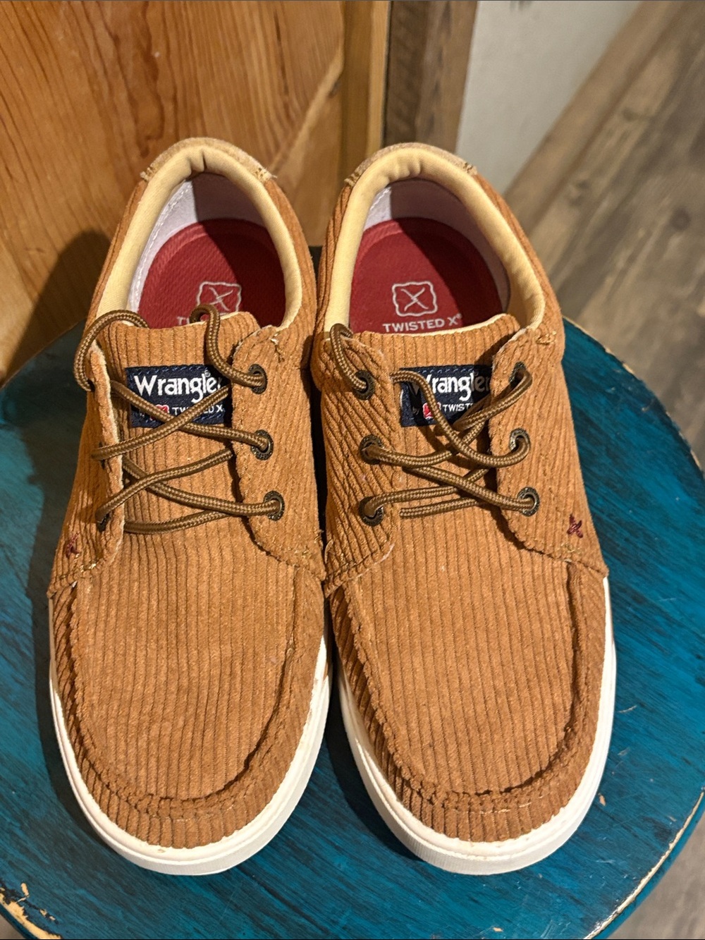 Twisted X Corduroy Lace-Up Slip-Ons in Tan